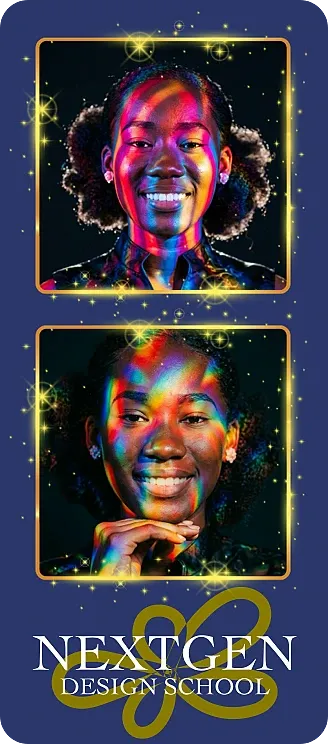 Final branded AI photo booth result combining layout design and AI effects