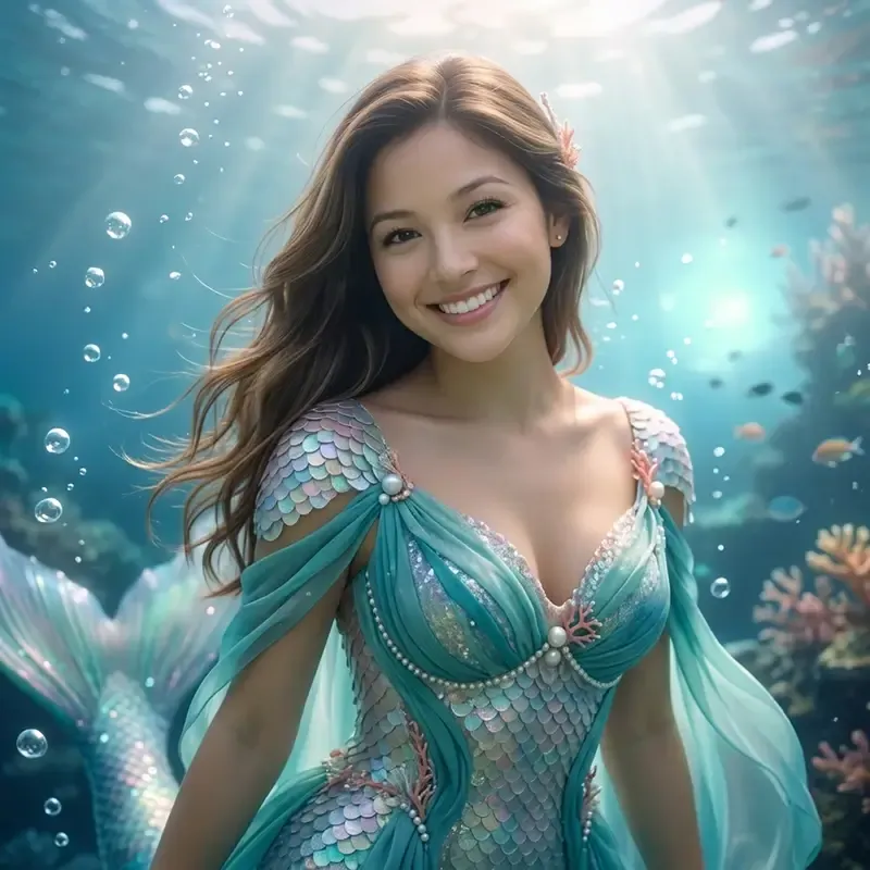 AI photo booth mermaid glow effect on event guest