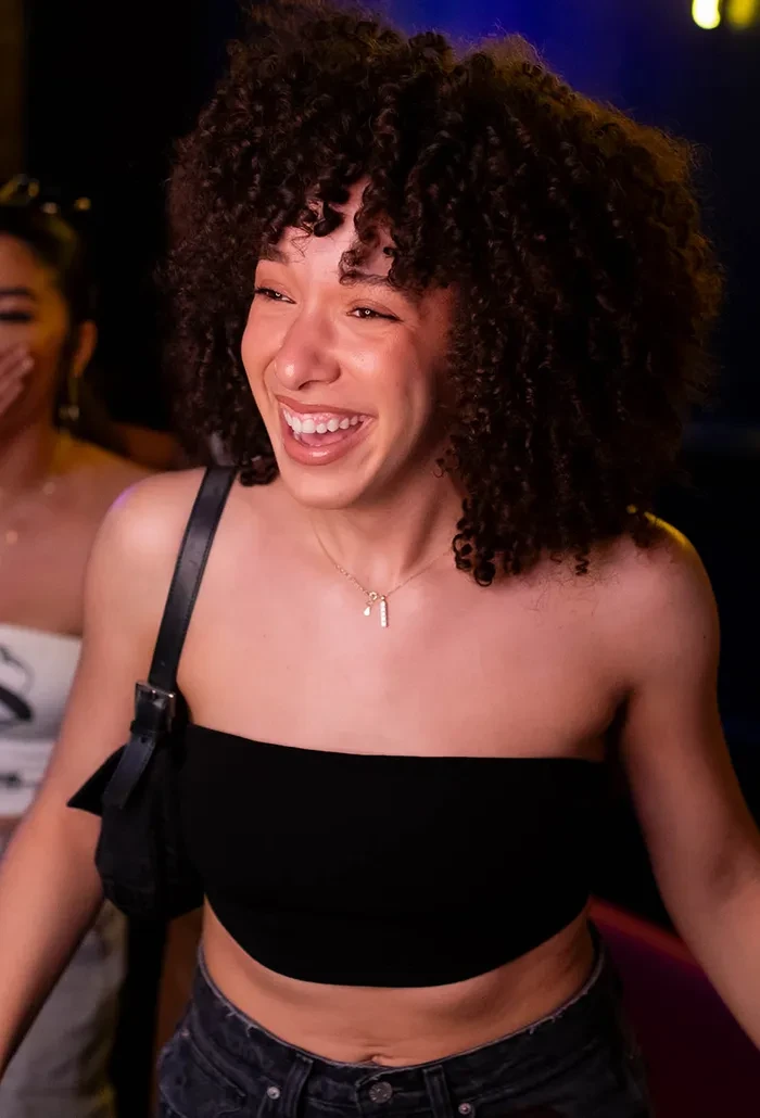 Group of friends using a photo booth