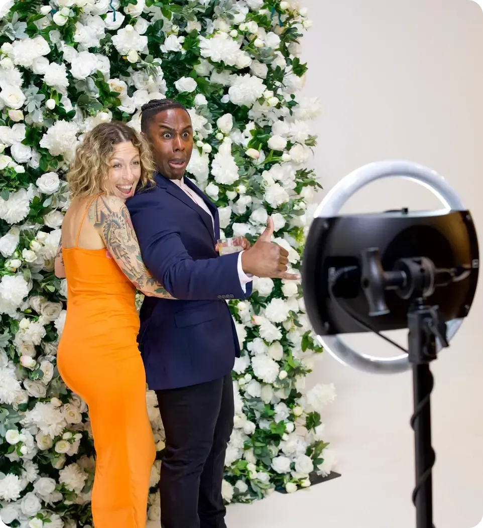 Simple Booth digital selfie stand kiosk running unattended at a corporate event