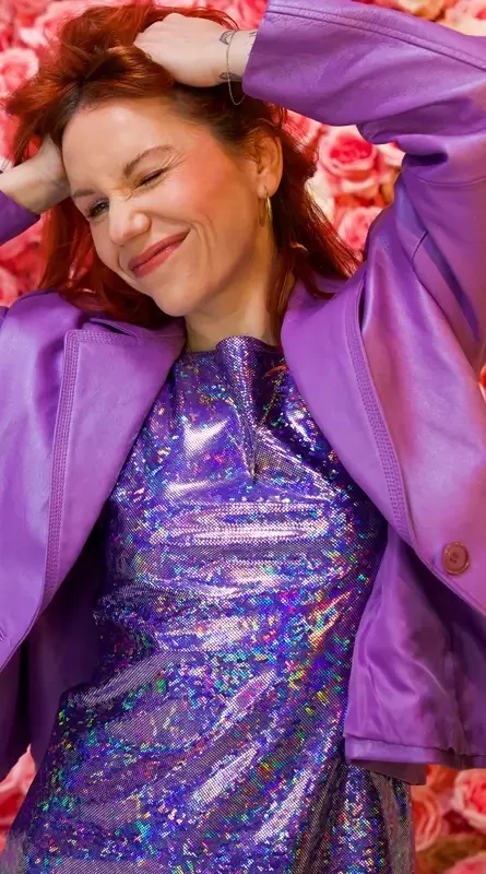 Woman posing with a photo booth