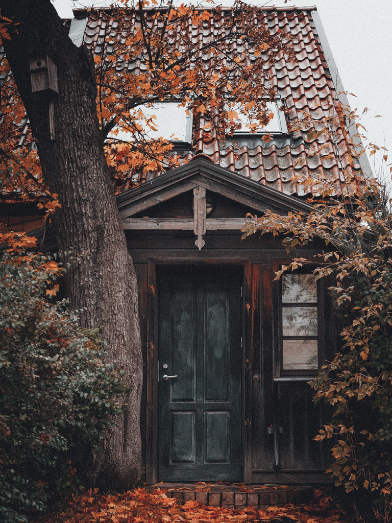 creepy cottage in fall