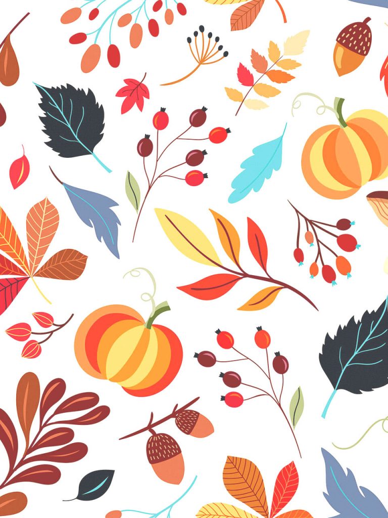 pumpkin and autumn leaves in random pattern photo booth background