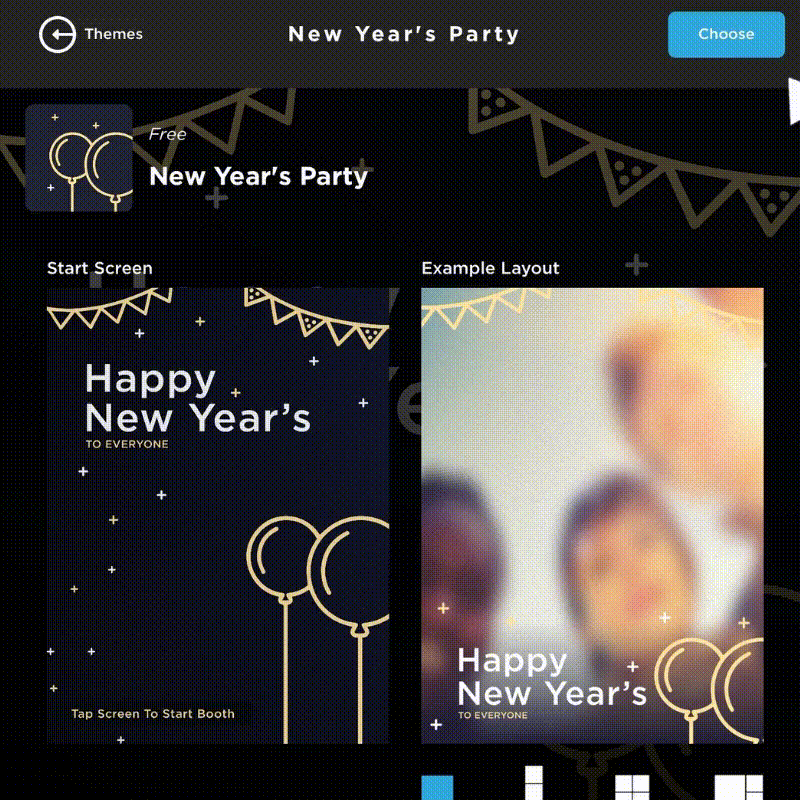 new year's eve photo booth theme setup screen in simple booth