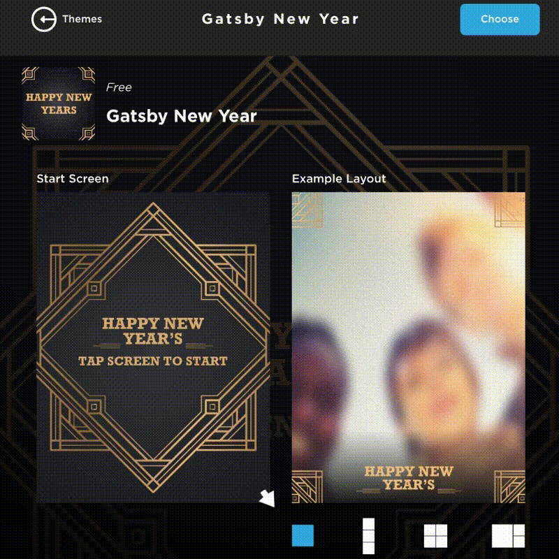 preview screen of new year's eve photo booth theme