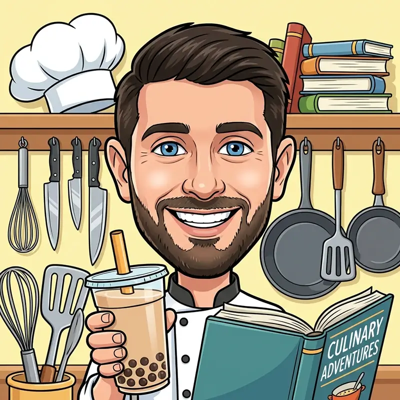 Cartoon caricature of a chef in a kitchen AI effect