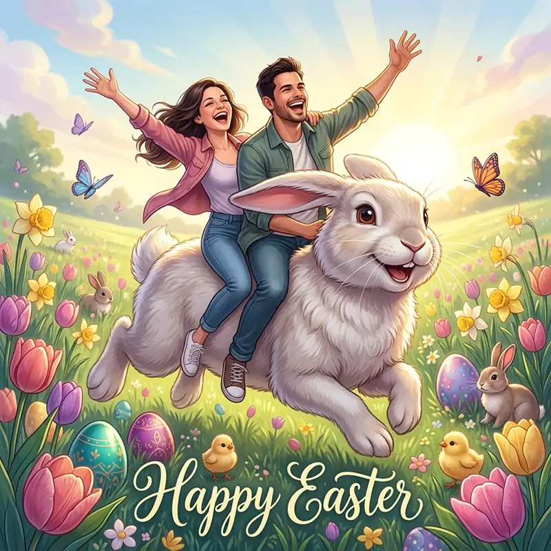 Easter bunny ride surreal AI effect
