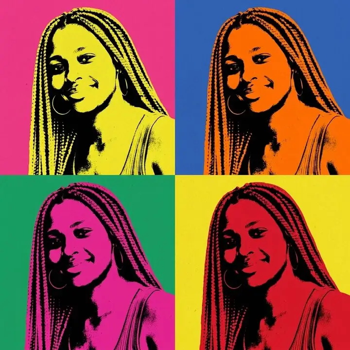 Four-panel pop art print series AI effect