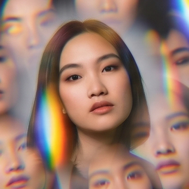 Portrait surrounded by rainbow-refracted reflections AI effect