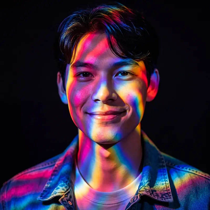 Rainbow lighting camera effect on a portrait