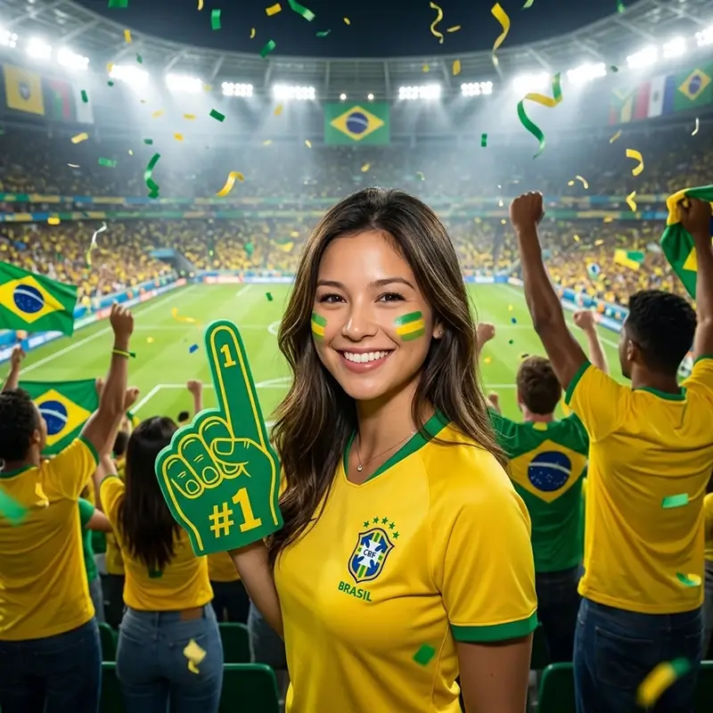 Soccer fan in face paint cheering in a packed stadium AI effect